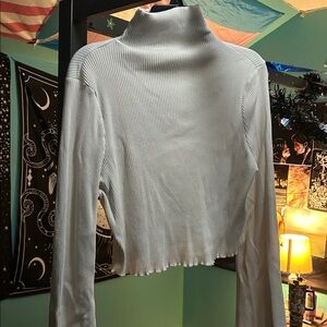 White Ribbed Turtleneck Crop Top